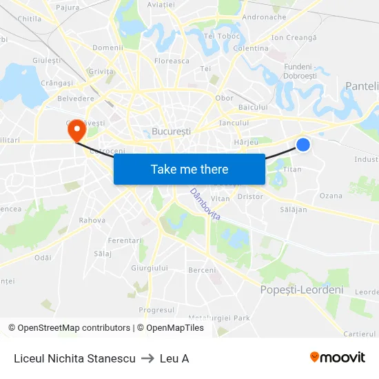 Liceul Nichita Stanescu to Leu A map