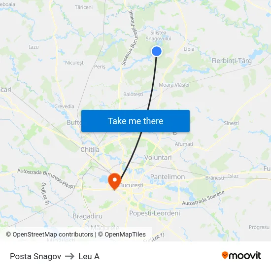 Posta Snagov to Leu A map