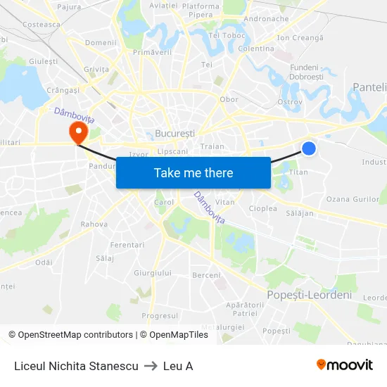 Liceul Nichita Stanescu to Leu A map