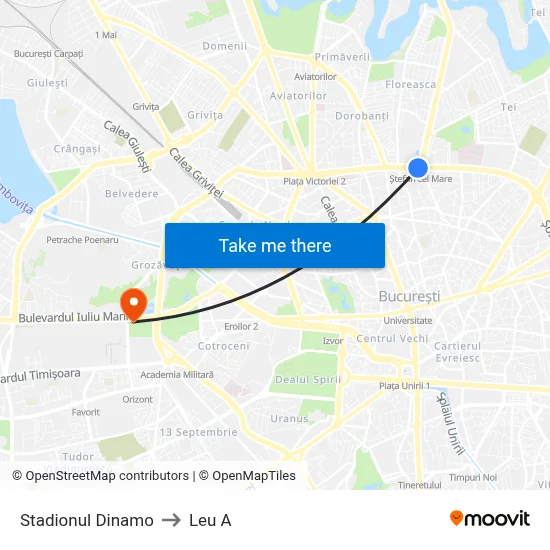 Stadionul Dinamo to Leu A map