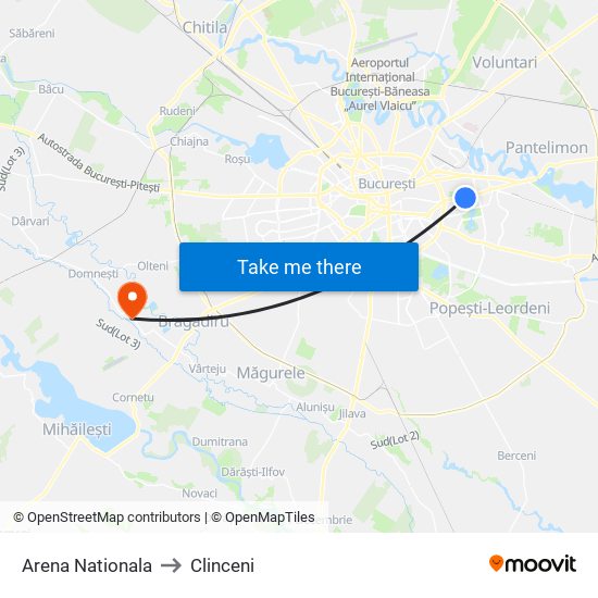 Arena Nationala to Clinceni map