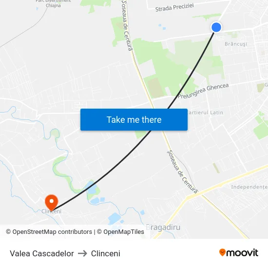 Valea Cascadelor to Clinceni map