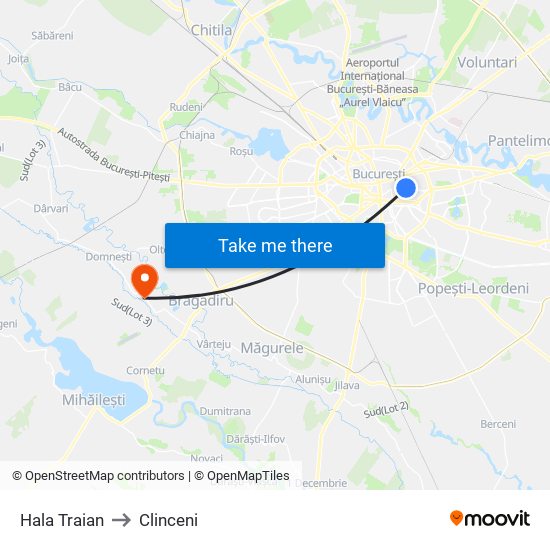 Hala Traian to Clinceni map