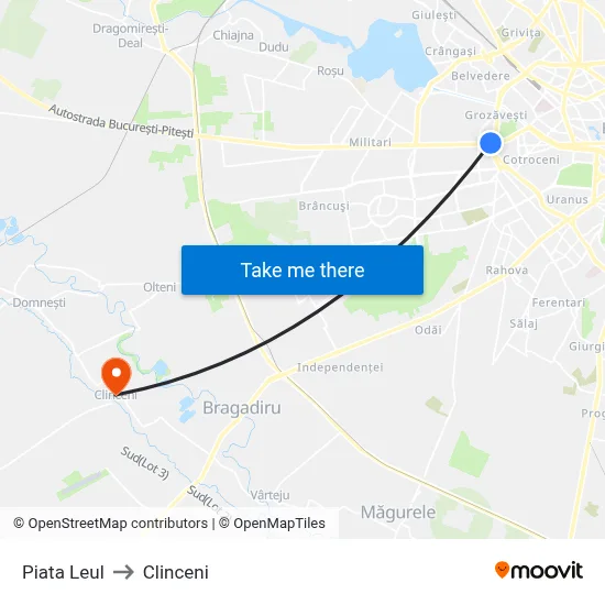Piata Leul to Clinceni map