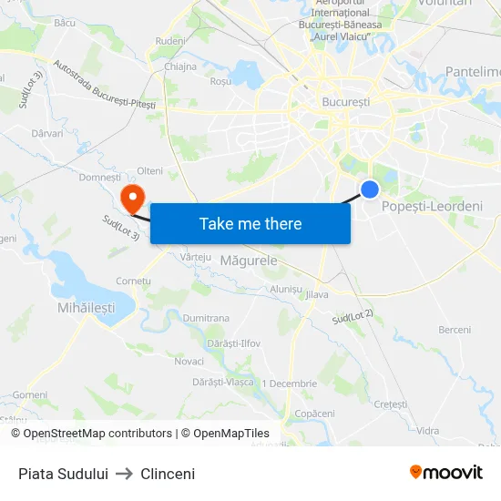 Piata Sudului to Clinceni map