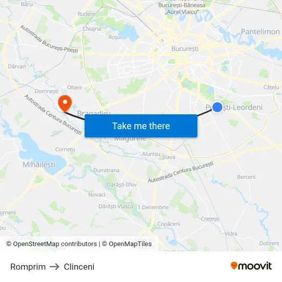 Romprim to Clinceni map