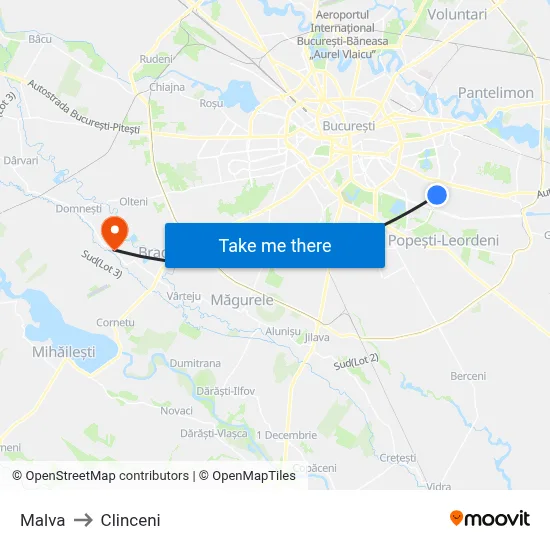 Malva to Clinceni map