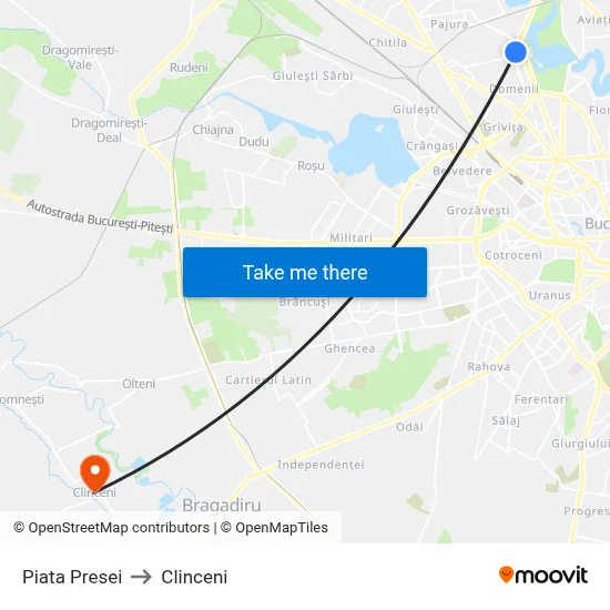 Piata Presei to Clinceni map