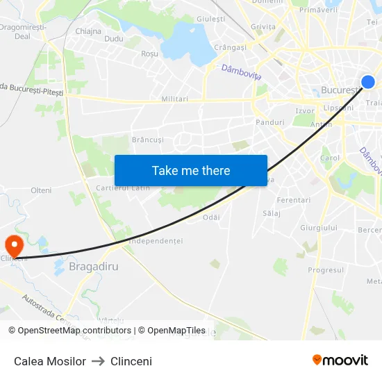 Calea Mosilor to Clinceni map