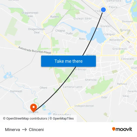 Minerva to Clinceni map