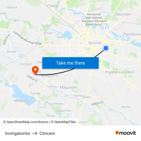 Invingatorilor to Clinceni map