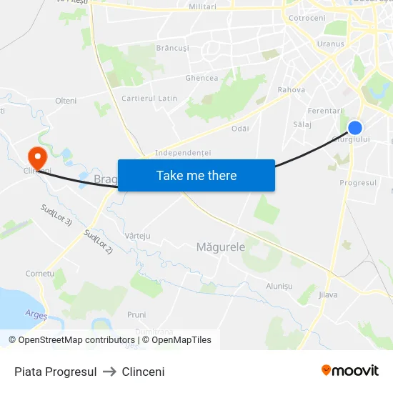 Piata Progresul to Clinceni map