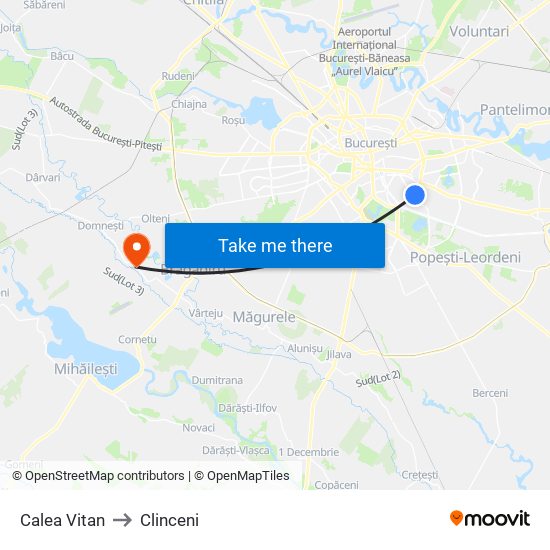 Calea Vitan to Clinceni map