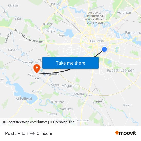 Posta Vitan to Clinceni map