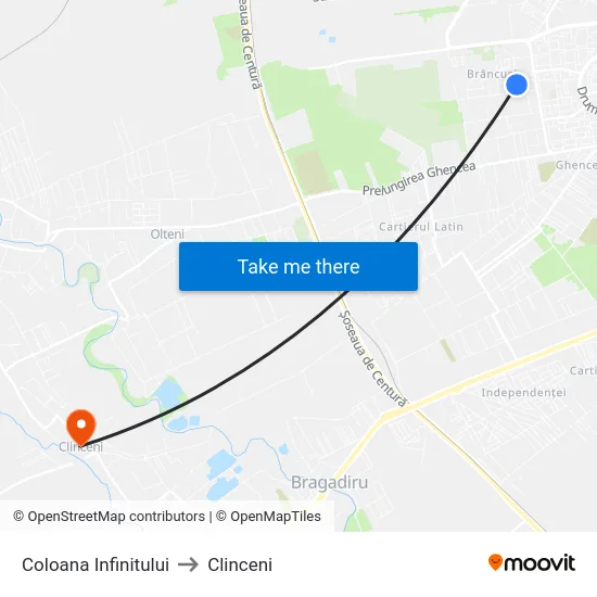 Coloana Infinitului to Clinceni map