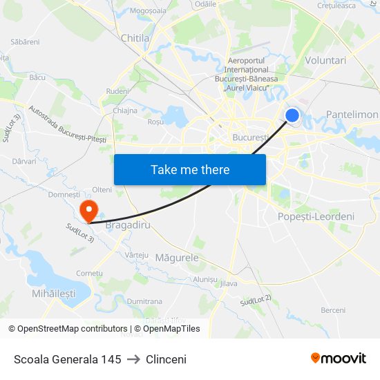 Scoala Generala 145 to Clinceni map