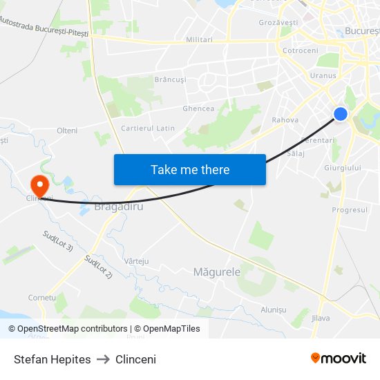 Stefan Hepites to Clinceni map