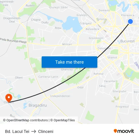 Bd. Lacul Tei to Clinceni map