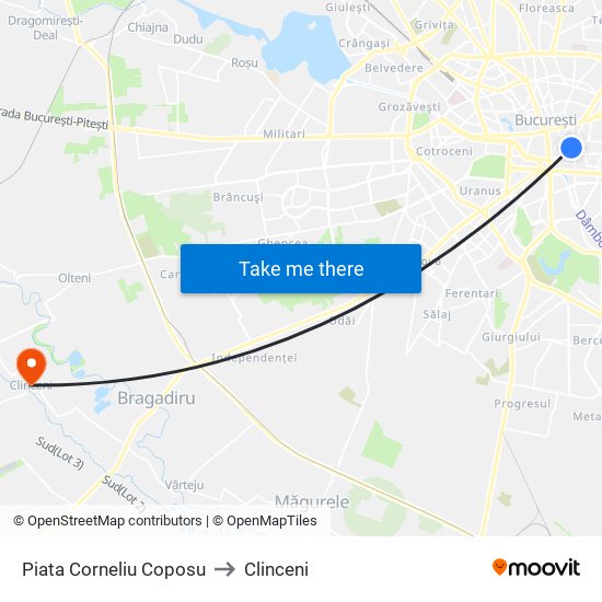 Piata Corneliu Coposu to Clinceni map