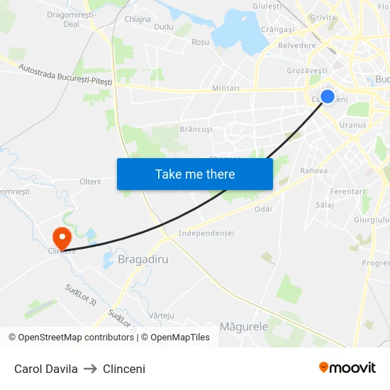 Carol Davila to Clinceni map