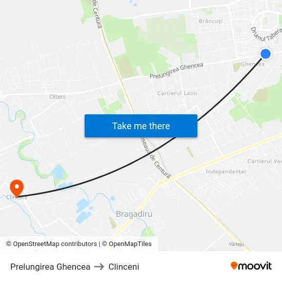 Prelungirea Ghencea to Clinceni map