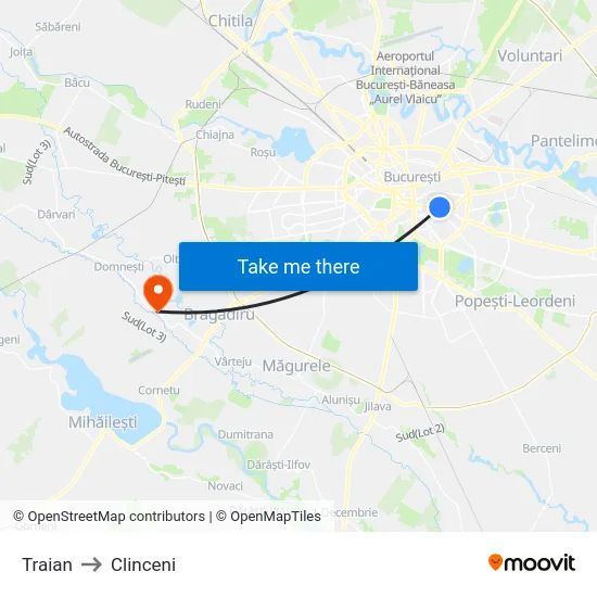 Traian to Clinceni map