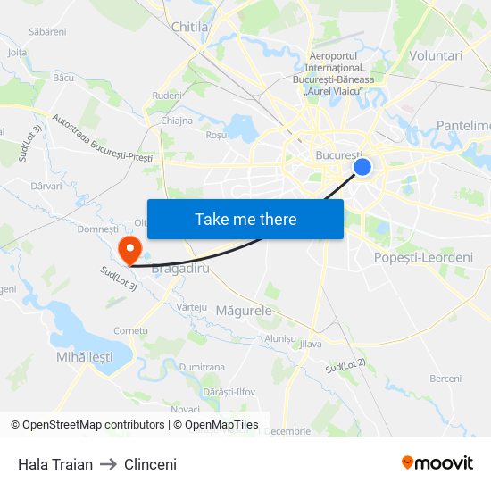 Hala Traian to Clinceni map