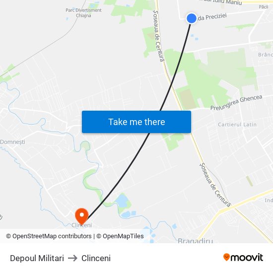 Depoul Militari to Clinceni map