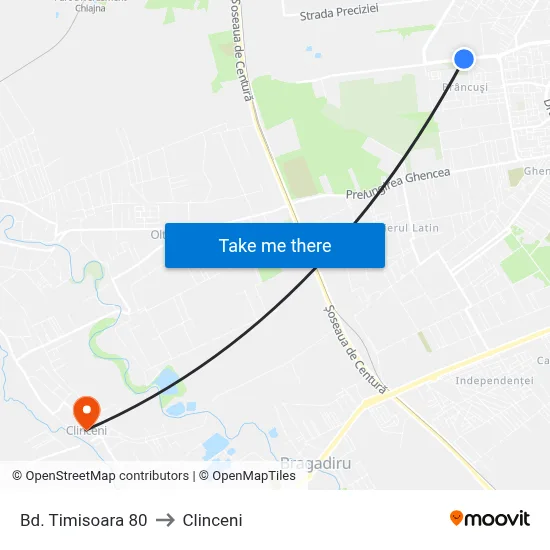 Bd. Timisoara 80 to Clinceni map