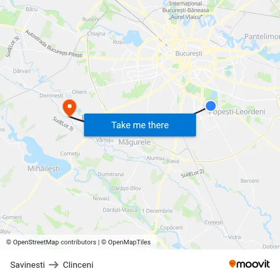 Savinesti to Clinceni map