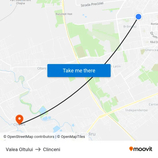 Valea Oltului to Clinceni map