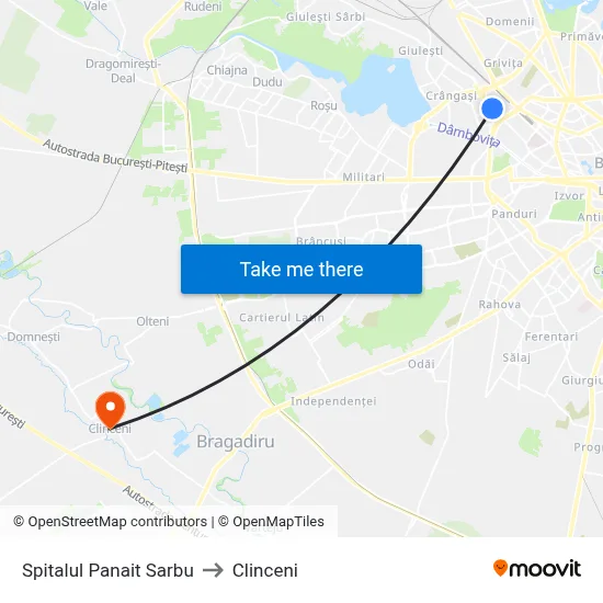 Spitalul Panait Sarbu to Clinceni map
