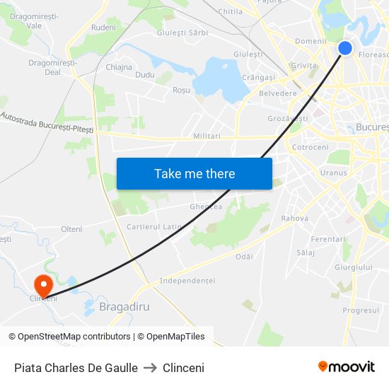 Piata Charles De Gaulle to Clinceni map