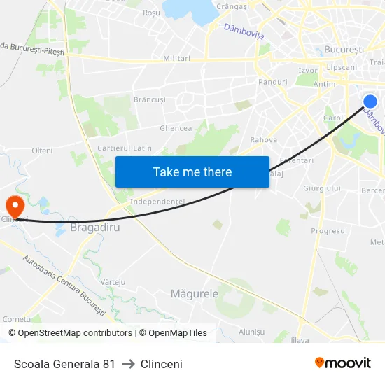 Scoala Generala 81 to Clinceni map