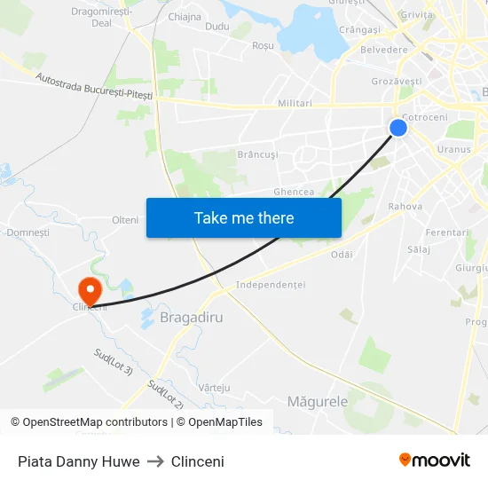 Piata Danny Huwe to Clinceni map