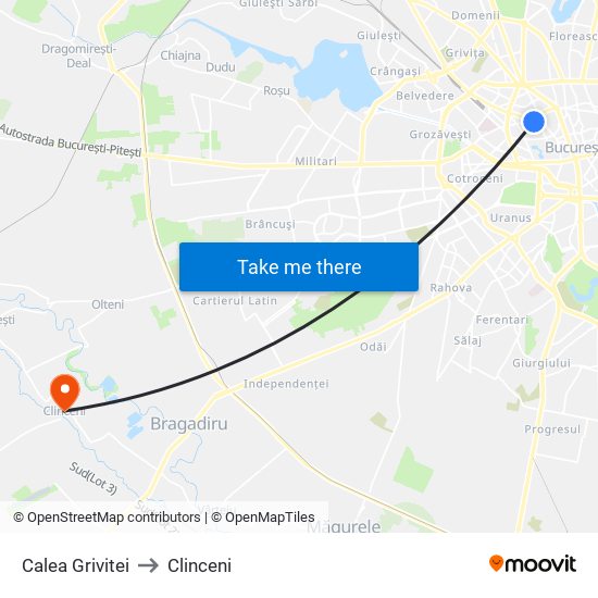 Calea Grivitei to Clinceni map