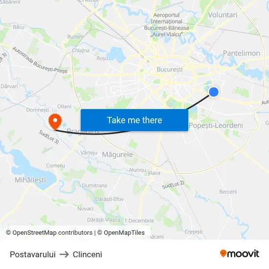Postavarului to Clinceni map