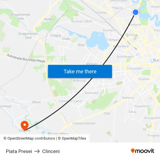 Piata Presei to Clinceni map