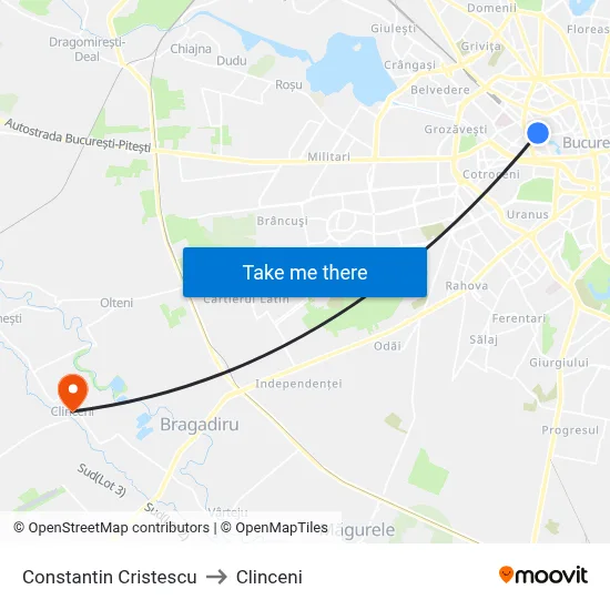 Constantin Cristescu to Clinceni map