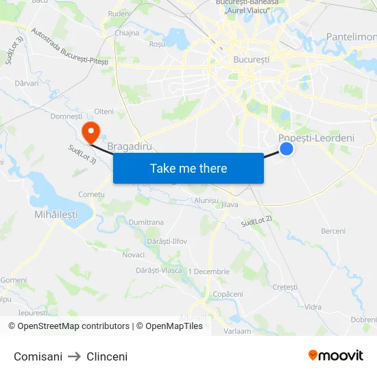Comisani to Clinceni map