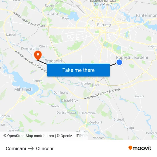 Comisani to Clinceni map
