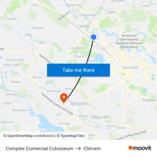 Complex Comercial Colosseum to Clinceni map