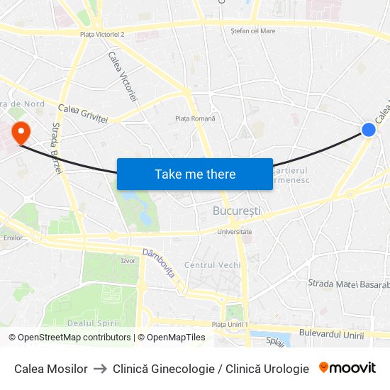 Calea Mosilor to Clinică Ginecologie / Clinică Urologie map