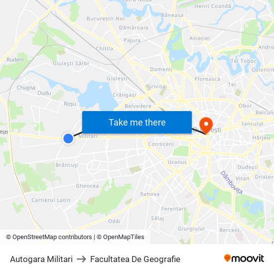 Autogara Militari to Facultatea De Geografie map