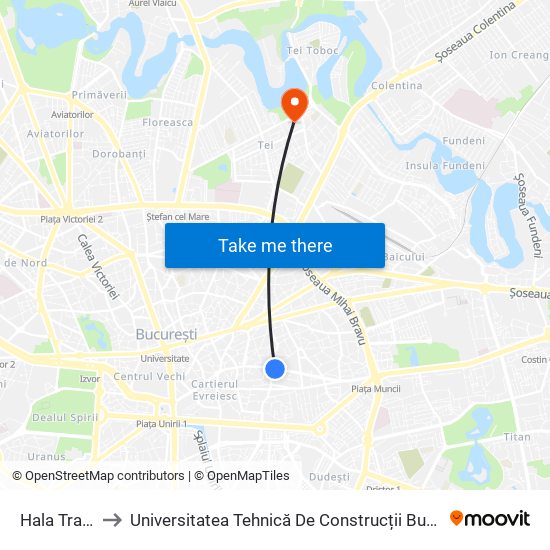 Hala Traian to Universitatea Tehnică De Construcții București map