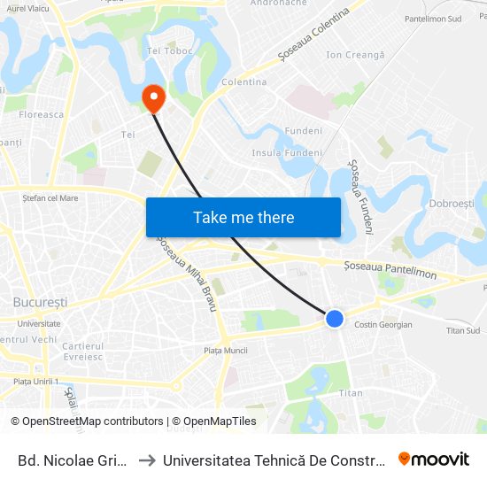 Bd. Nicolae Grigorescu to Universitatea Tehnică De Construcții București map