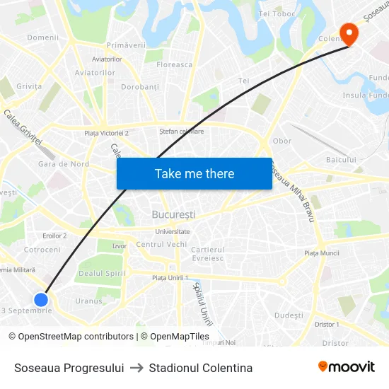 Soseaua Progresului to Stadionul Colentina map