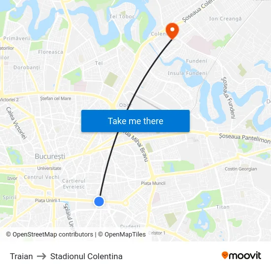 Traian to Stadionul Colentina map