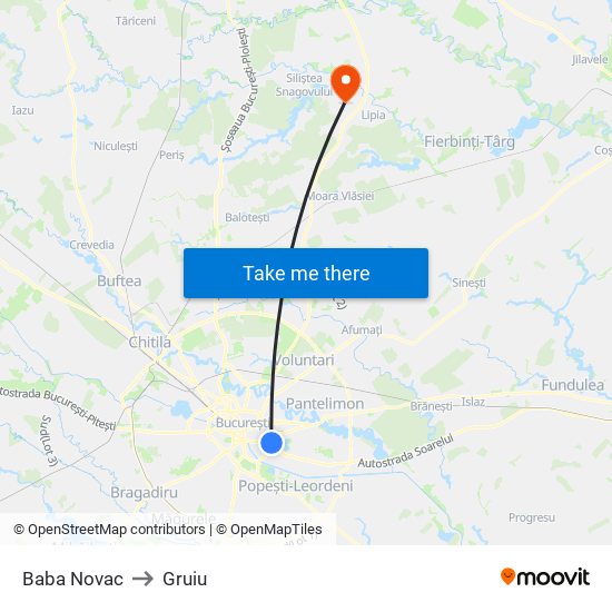 Baba Novac to Gruiu map