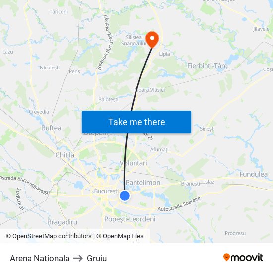Arena Nationala to Gruiu map